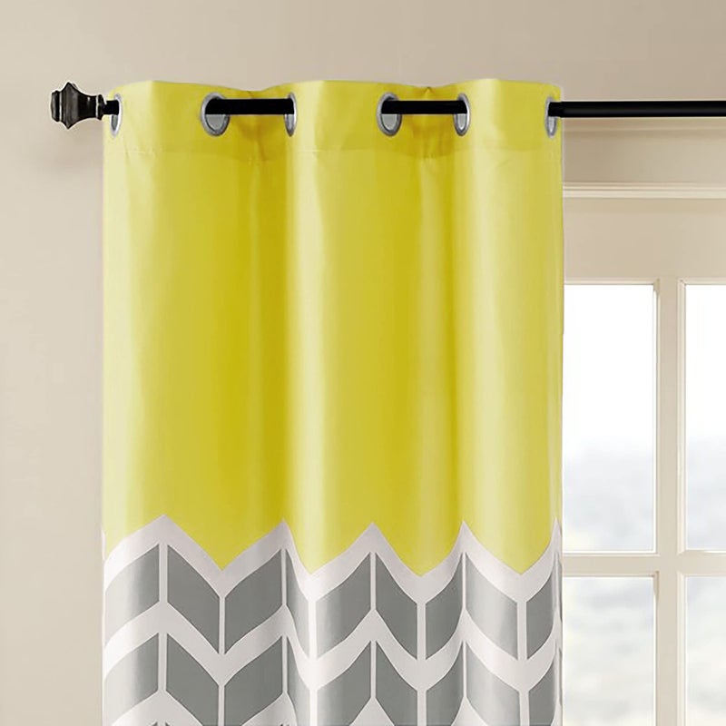 Intelligent Design Yellow in Grey Chevron Printed Curtains for Living Room or Bedroom, Modern Contemporary Grommet Room Darkening Curtains, 42x84, 2-panel pack - Image 3